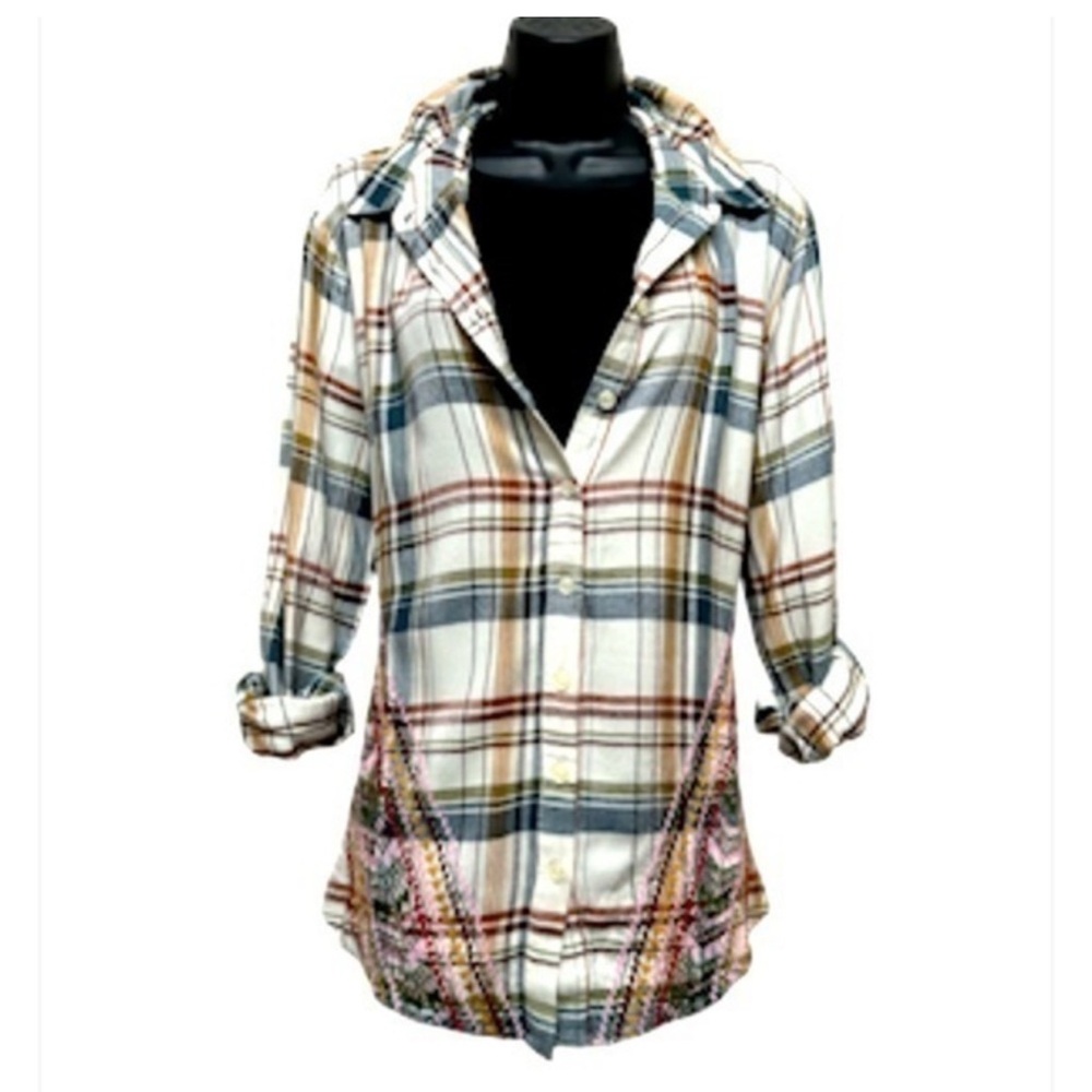 Women’s Tolani Collection Harlow Long-Slv Plaid Top Embroidery sz M‎ NWT (826)